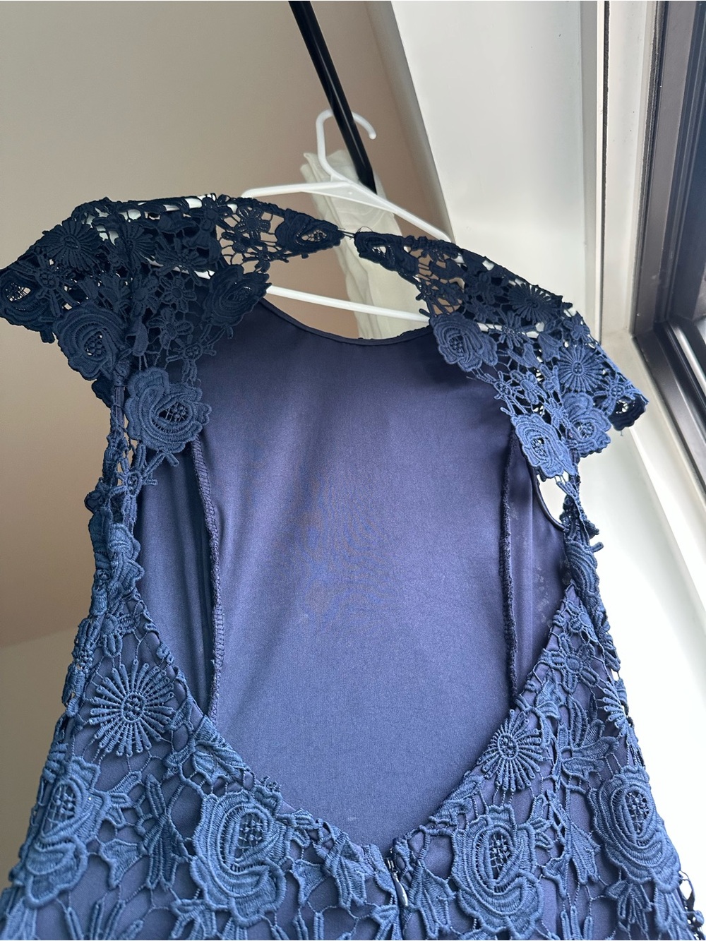Lulu's Navy Blue Lace Cap-Sleeve Wedding Dress